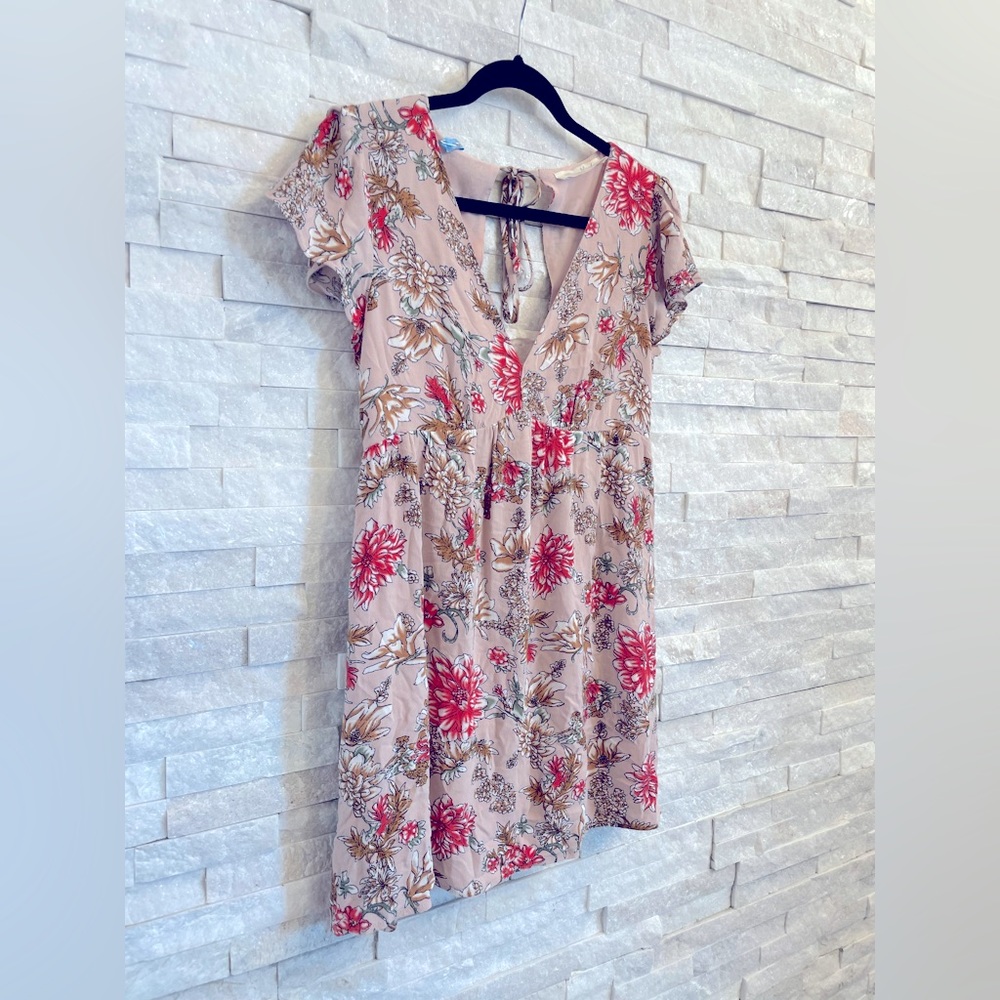 Lela Sky Ruffle Cap Sleeve Floral Dress with Open Back